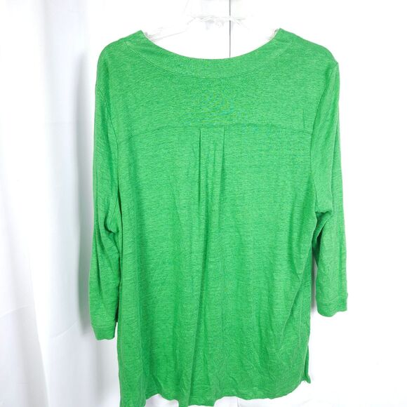 Chicos 3 Womens XL Green Linen V-Neck Embroidered Floral 3/4 Sleeve Shirt Blouse - Picture 3 of 7